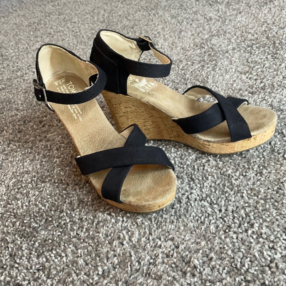 Strappy Black Cork Wedge Heels